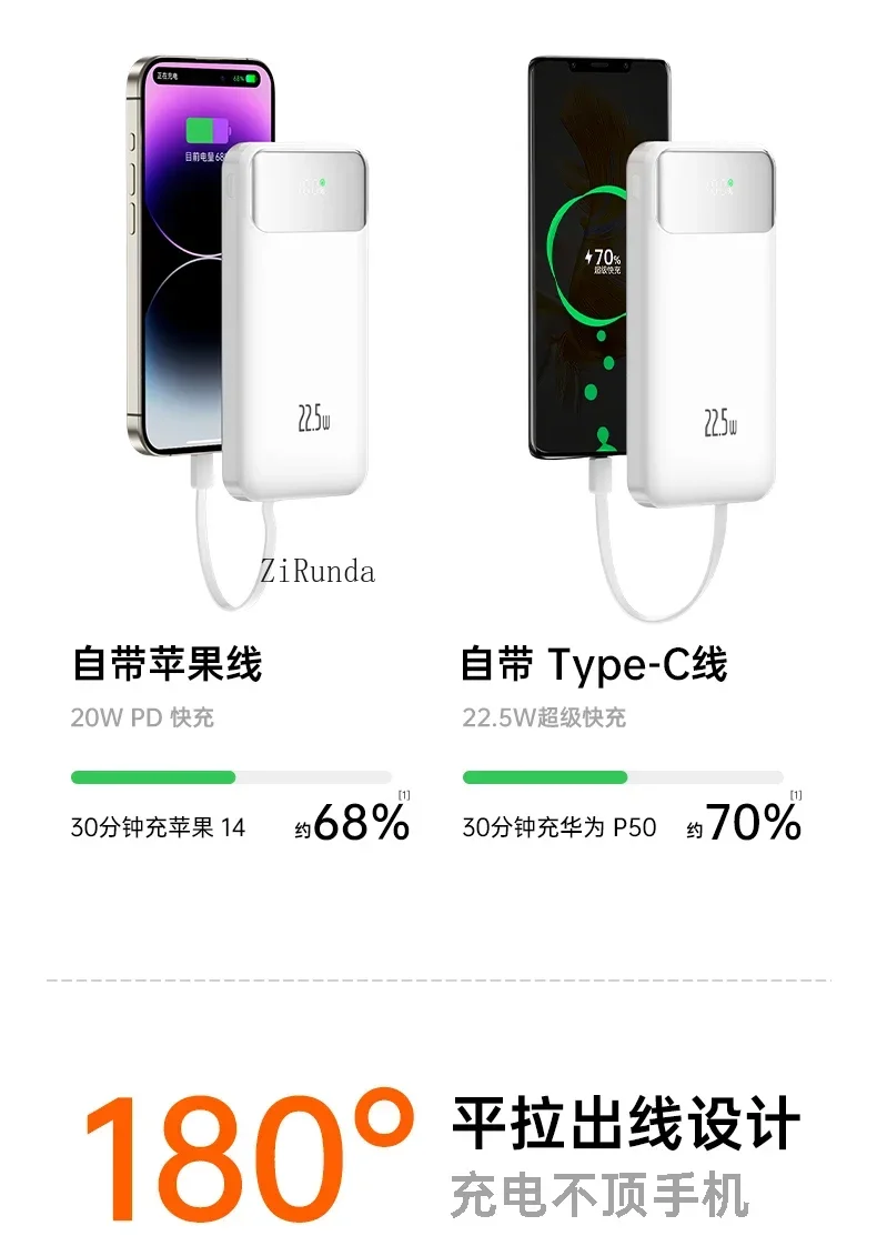 *with its own cable, large capacity 20000 mAh fast charging with cable mobile power supply, suitable for various models