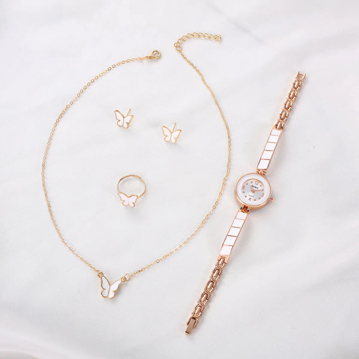 4PCS Set Women Bracelet Watches New Hot Luxury Ladies Stainless Steel Wrist Quartz Watch For Valentine's Day Birthday Box Gifts