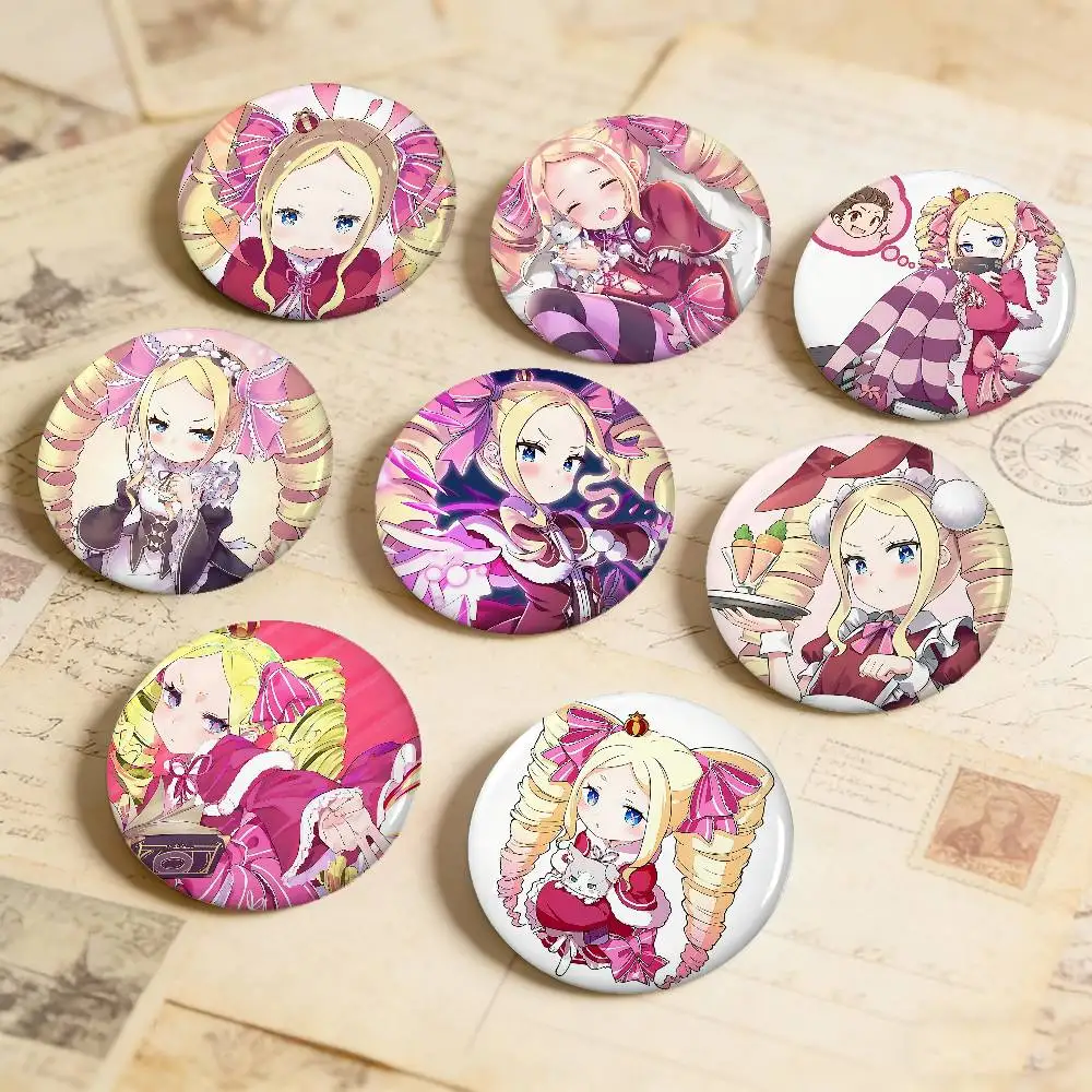 Cute Beatrice Kawaii Re Zero Anime Round Laser Badge Cartoon Brooch Clothes Backpack Accessories Lapel