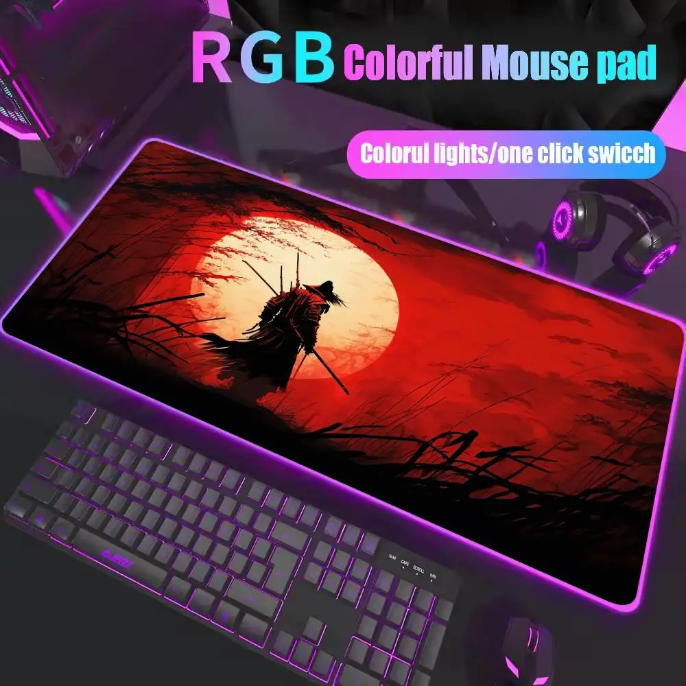 

Japanese Sakura Samurai Black Mouse Pad Large RGB Gamer E-Sports Table Mat HD High Quality Laptop PC Rubber Desk Mats 400x900mm