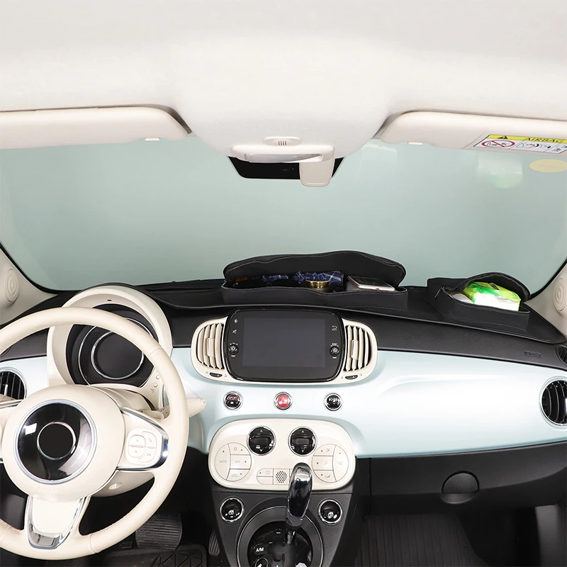 

metyoucar For Fiat 500 2016-2024 Car Dashboard Sunscreen Pad with Zipper Storage Bag Interior Car Accessories