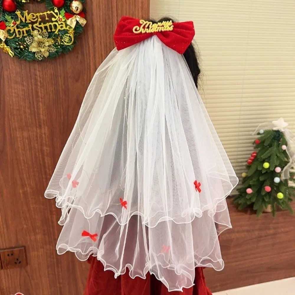 

Elegant Red Christmas Veil Headband Velvet Mesh Bridal Tulle Head Covering Photo Props Christmas Head Gauze Hair Accessories