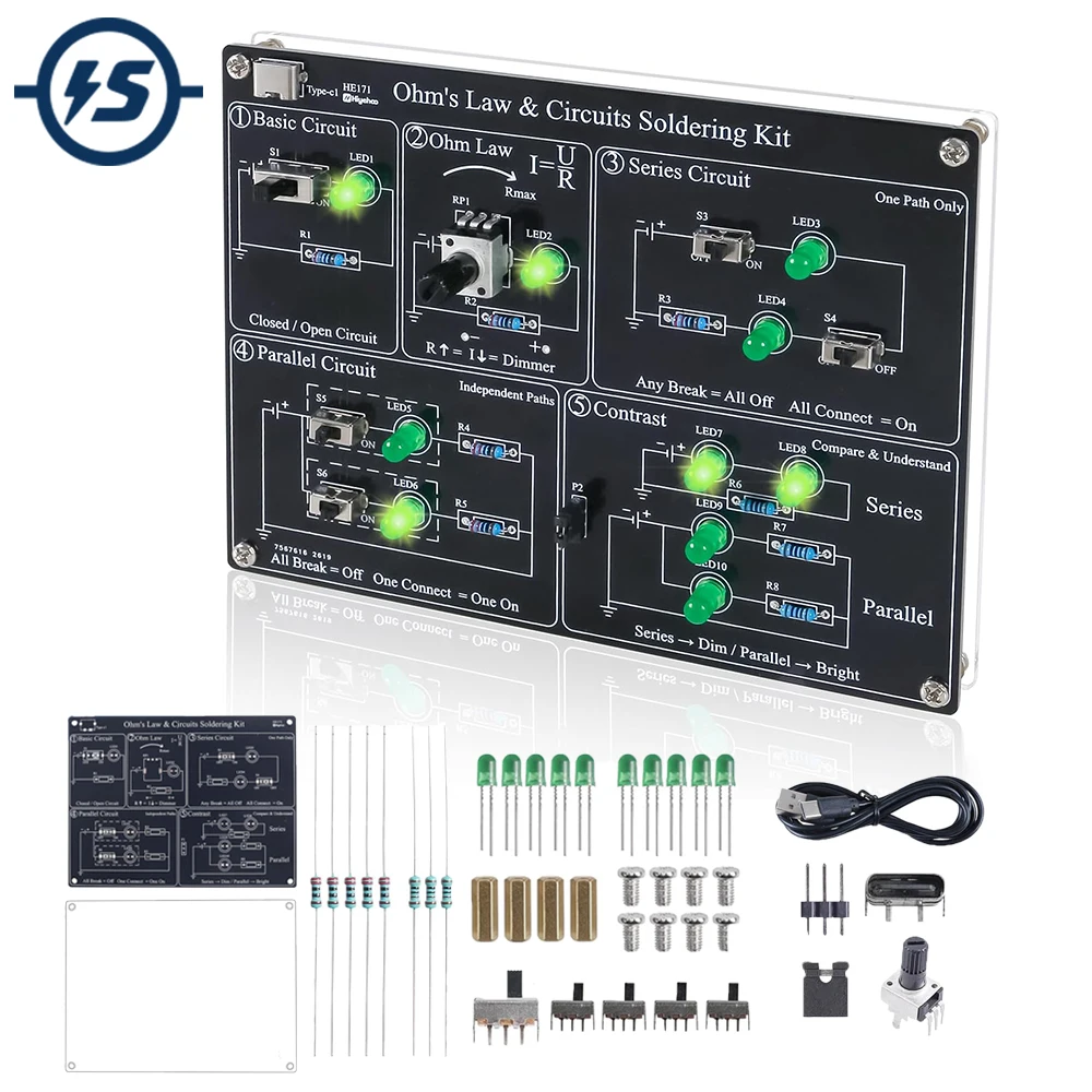 Ohm's Law Circuit Learning Kit Series & Parallel Physics Experiment Board STEM Soldering Practice Kit for Students & Beginners
