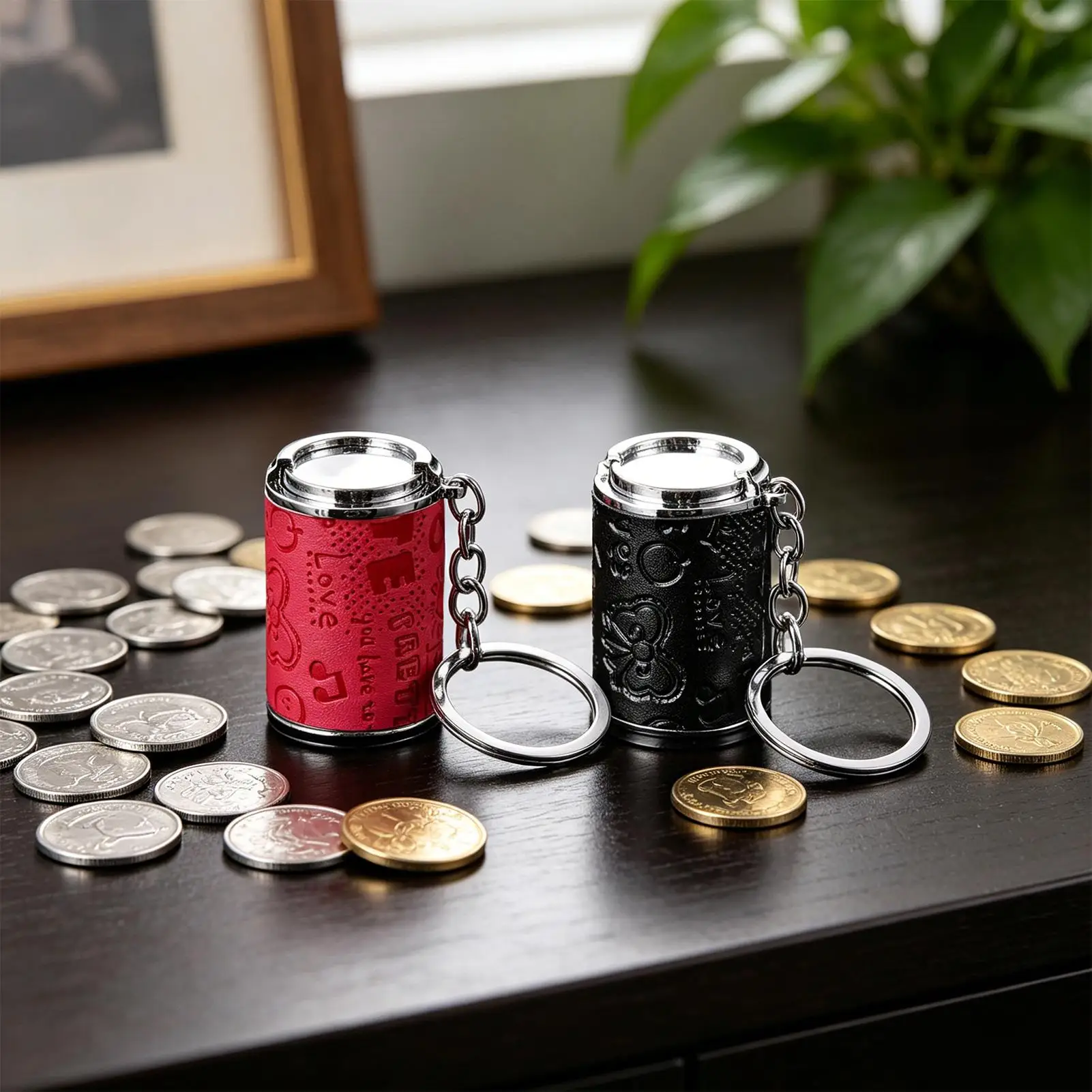 2 in 1 Mini Coin Holder Keychain Portable Zinc Alloy Purse 21 Quarters Fidget Organizer for Backpack Key Ring Home Travel Trip