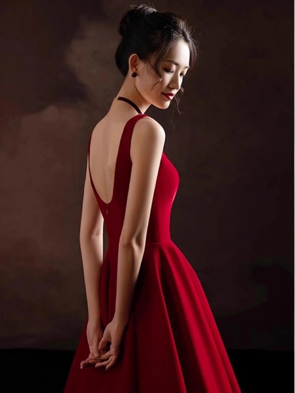 

Элегантное винно-красное свадебное платье без бретелек для свадебного торжества, вечернего ужина, повседневного образа, с ощущением роскоши, на молнии, А-силуэт