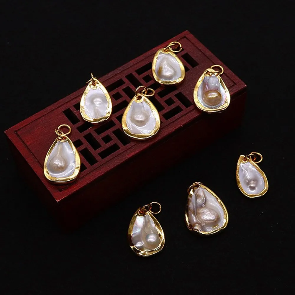 Natural pearl droplet shaped shell pendant 16x24mm electroplated gold edged pearl pendant DIY necklace accessory