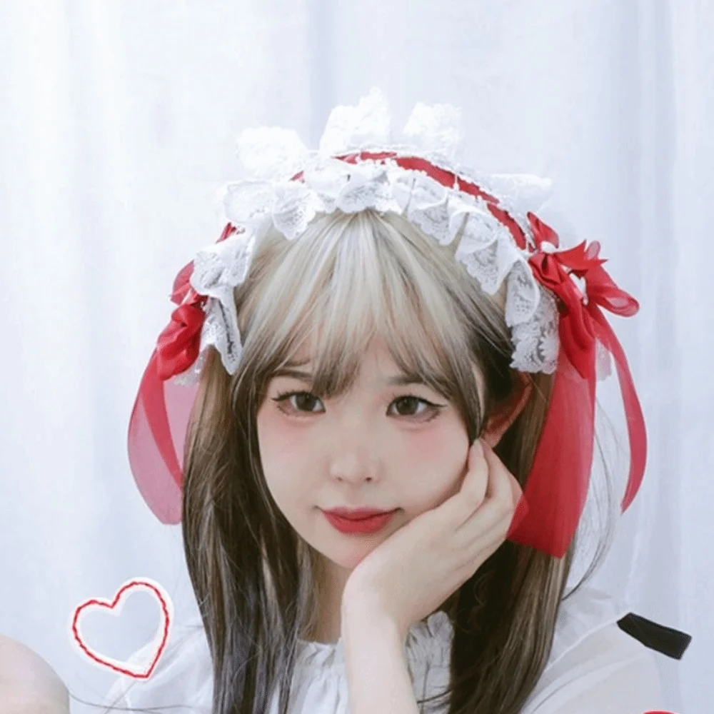 

Cute Sweet Lolita Lace Headband Jk Kawaii Ruffled Hairband Ribbon Bow Hair Accessories Anime Maid Cosplay Headdress Girls