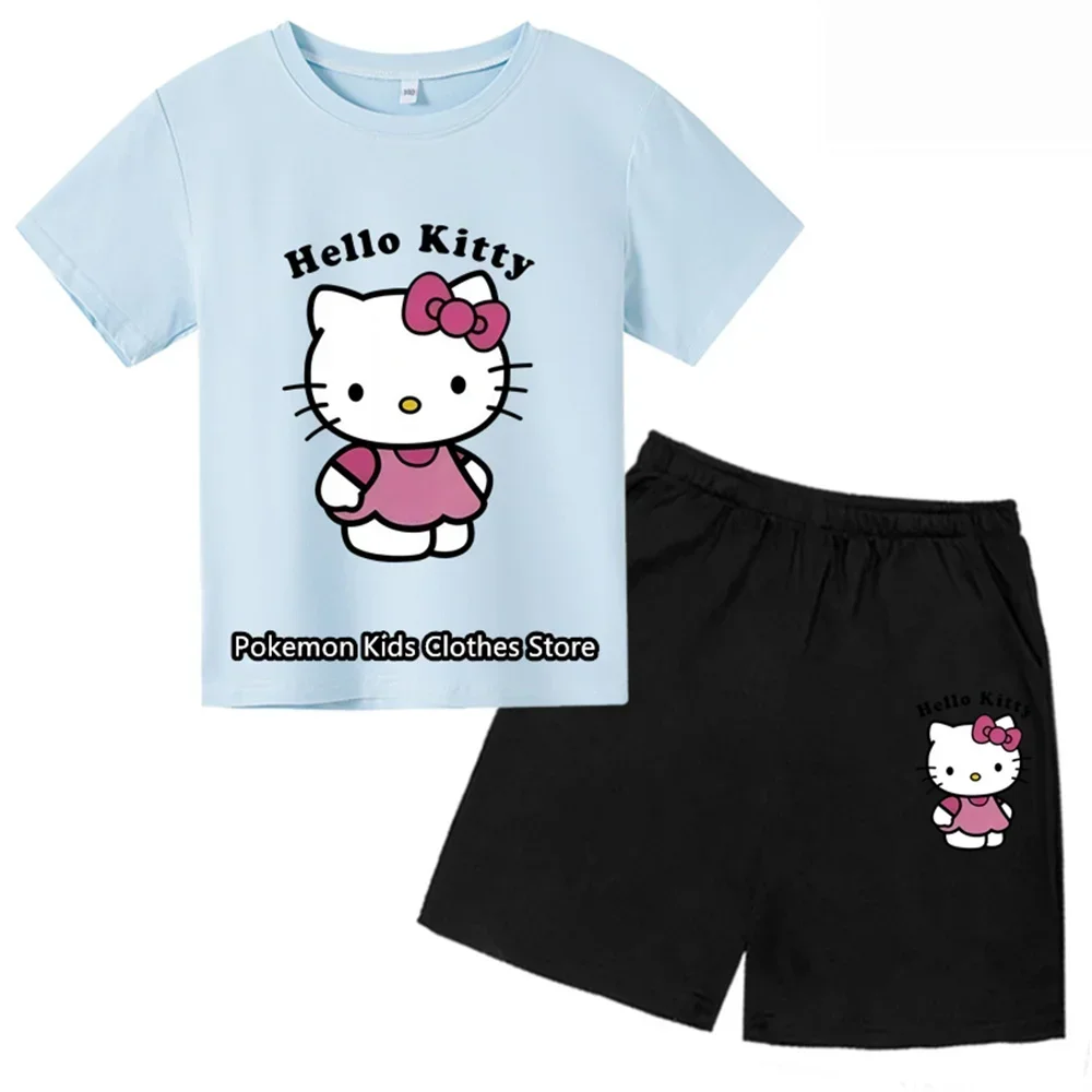 2024 Kawaii Hello Kitty Tshirt SetGirls Fashion Boys Sonic Clothes Anime Cartoon Kids Pokemon T-Shirt Sets Casual Stitch Tops