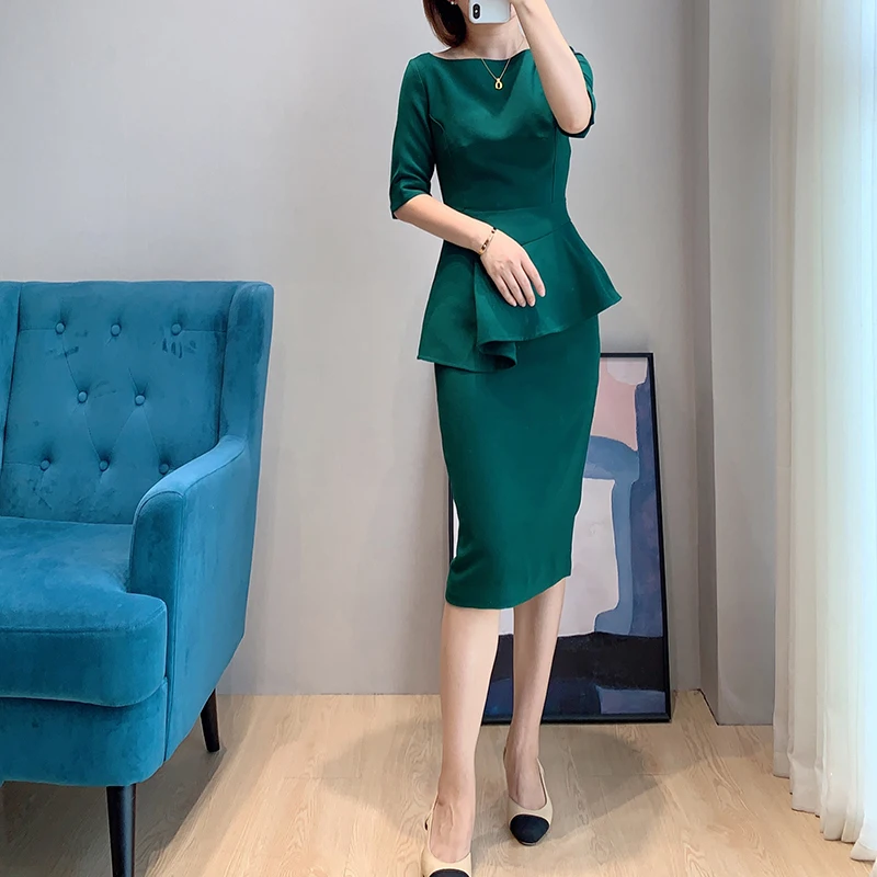 

Elite Slim Fit Commuter Women's Dr Ele Blouse Sle Polyester Fiber Profional Skirt with Pleated Hemline