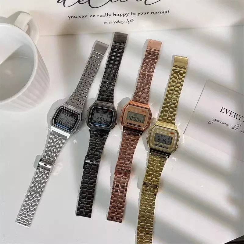 

Женские цифровые часы F91W с ремешком из нержавеющей стали, 4 цвета, повседневные ретро-электронные наручные часы для нее, роскошные подарки на Новый год