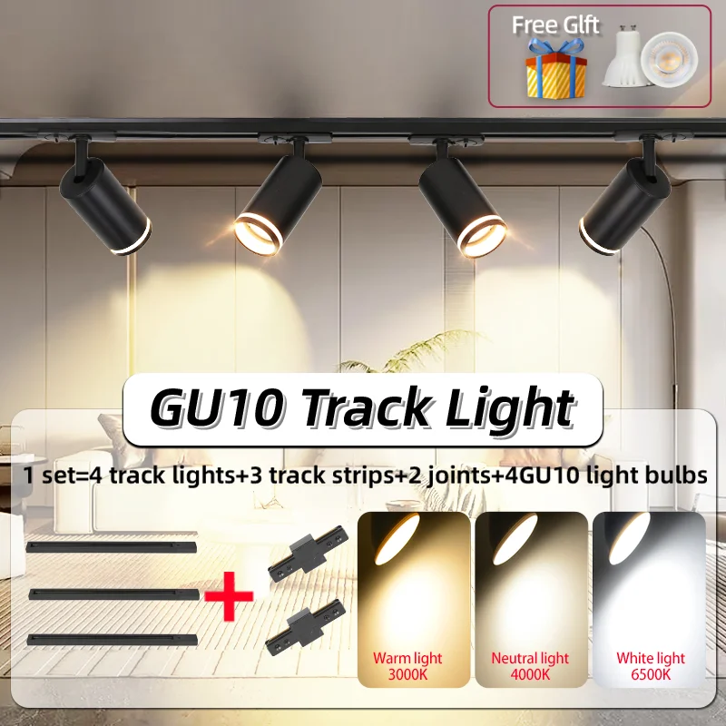 

Led Track Light Set Give Away GU10 Bulb Ceiling Lamp 110v 220v Rail Lighting System Replaceable Bulb For Clothing Shop Store