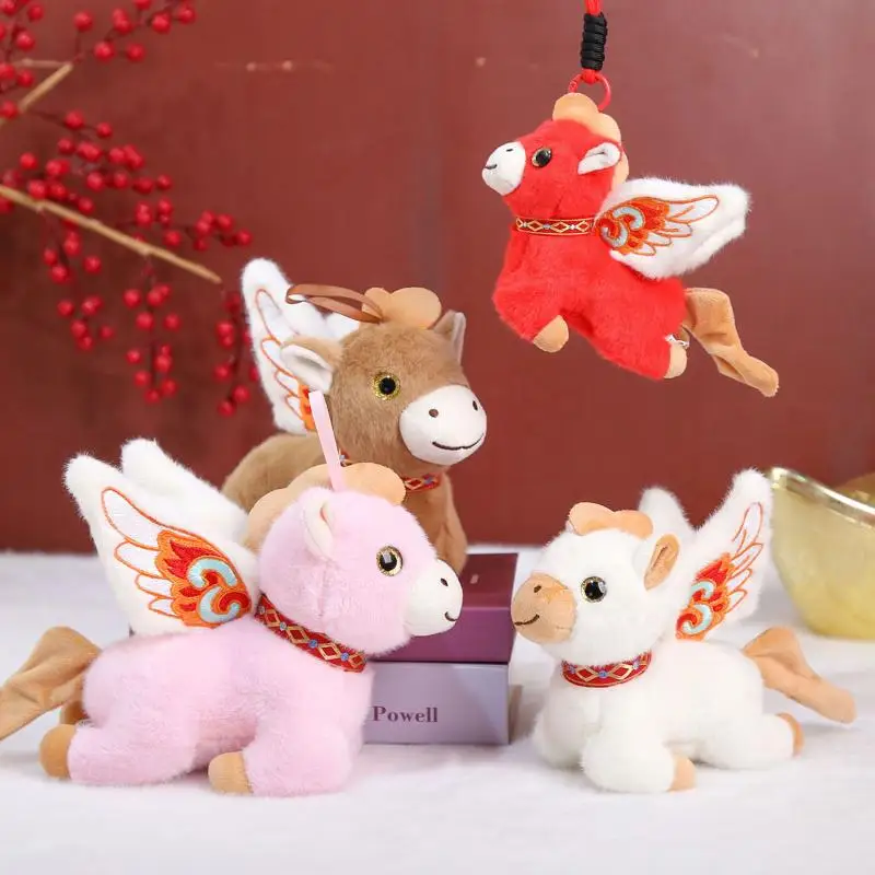 1 pièces cadeau de noël doux cheval volant ornement mignon Mini cheval pendentif porte-clés nouvel an mascotte poney rouge en peluche jouet voiture décor à la maison