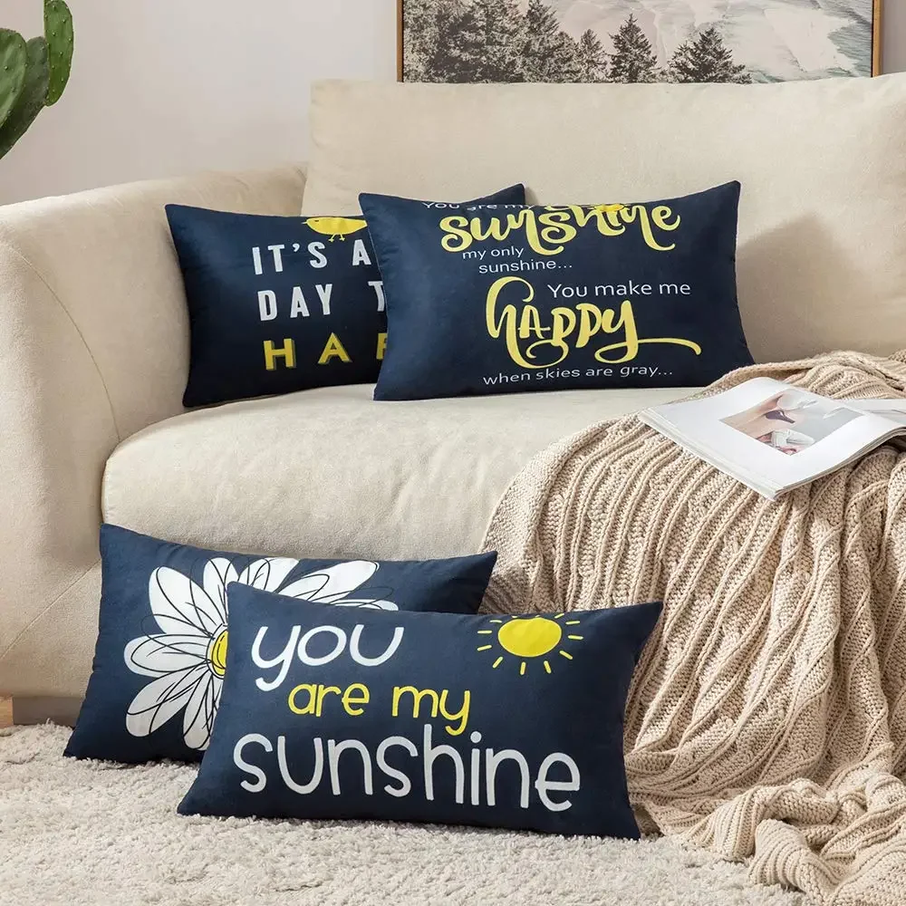 You are my sun daisy happy bird navy blue waist pillow cover sofa cushion cover home decoration can be customized 30*50 40*60