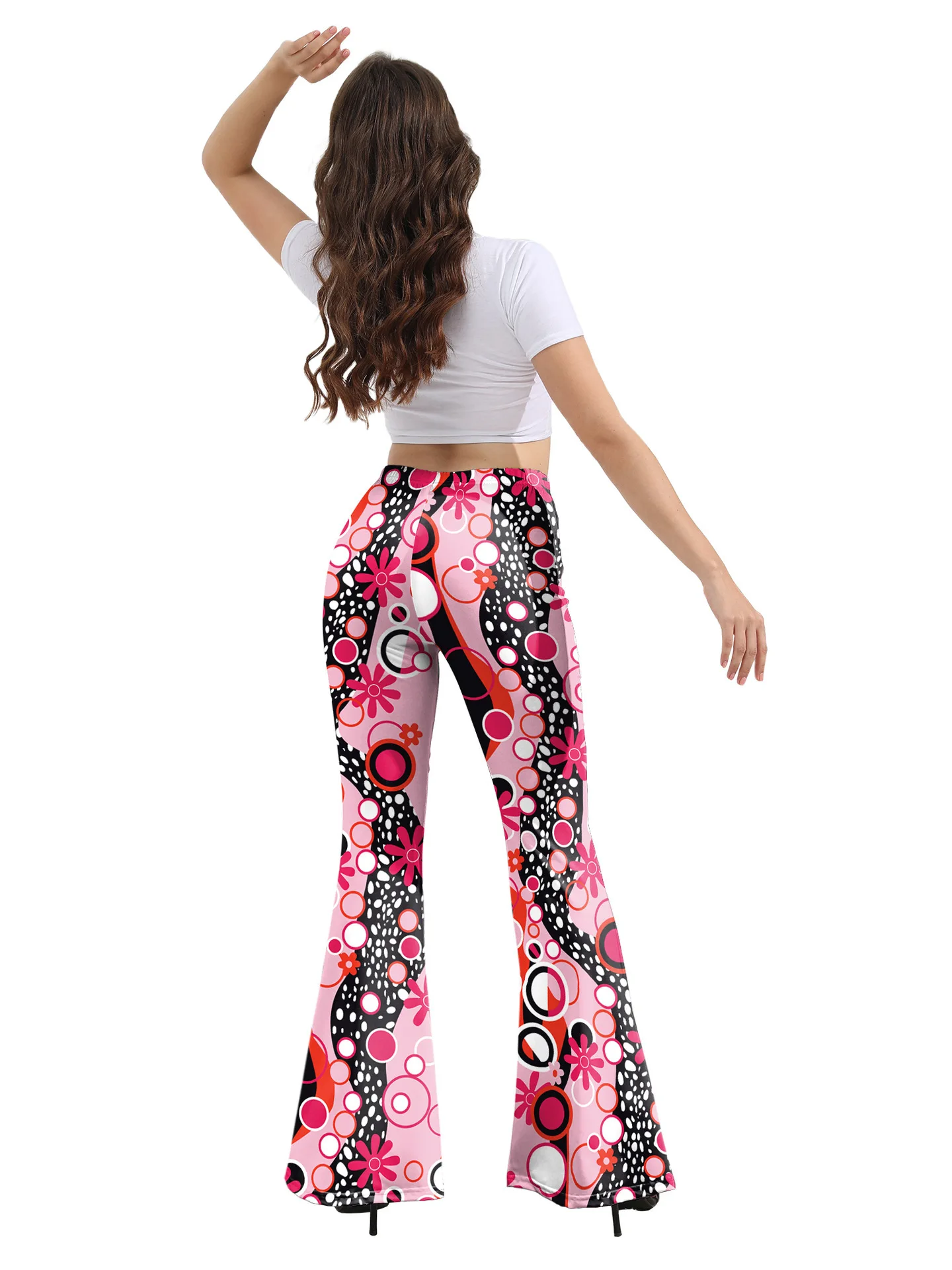 Damskie spodnie dzwony z wysokim stanem, z nadrukiem, codzienne, w stylu streetwear, długie spodnie, modne spodnie rozszerzane dla kobiet.