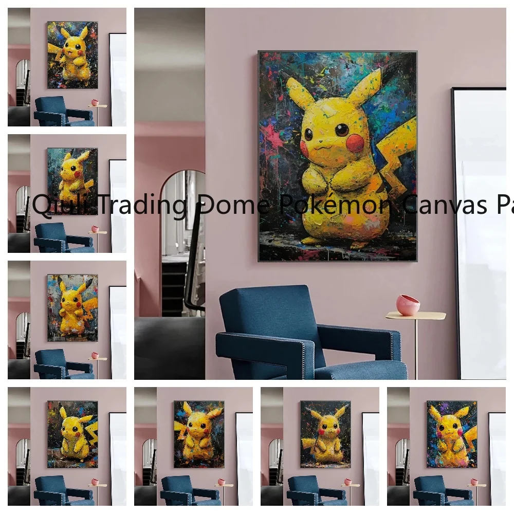 

Anime Pokemon Character Pikachu Graffiti Poster HD Print Canvas Painting Creative Home Bedroom Art Wall Decoration Painting Gift