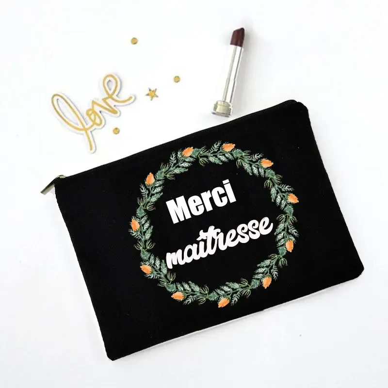 Bolsa de maquillaje con estampado de Thank You Mistress para mujer, bolsa de almacenamiento, monedero, regalo para profesores, estuche de cosméticos blanco, organizador de belleza para mujer