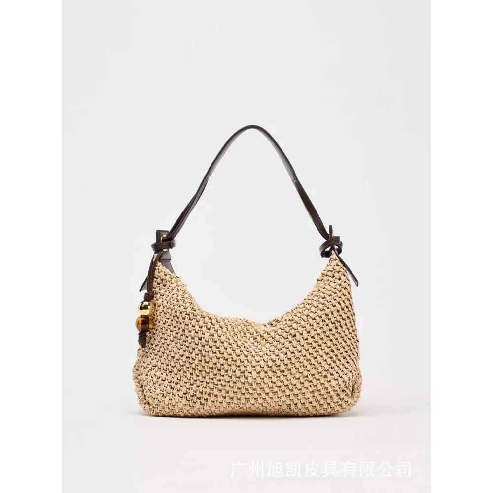 

Hanging ornament woven bag body, hand-held tote shopping bag, commuting large capacity single shoulder armpit bag, trendy grass
