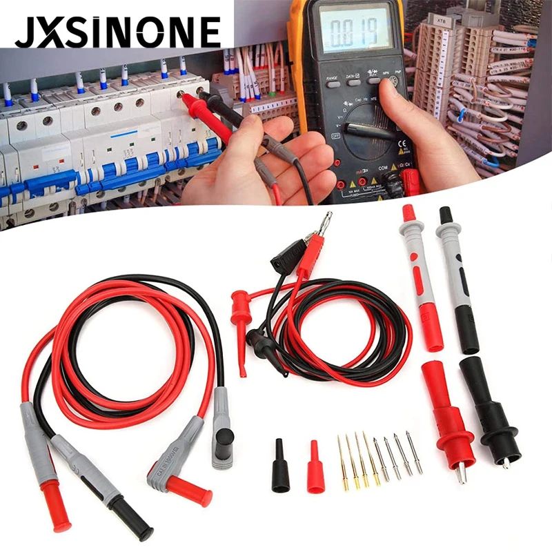 JXSINONE P1308B 18PCS Test Lead Kit 4MM Banana Plug To Test Hook  Replaceable Multimeter Probe Test Wire Probe Alligator Clip