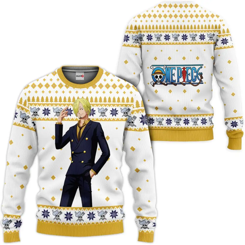 Autumn Winter Men's Crew Neck One Piece Vinsmoke Sanji Anime Ugly Christmas Sweatshirt Soft Comfy Stylish Pullover Tracksuit