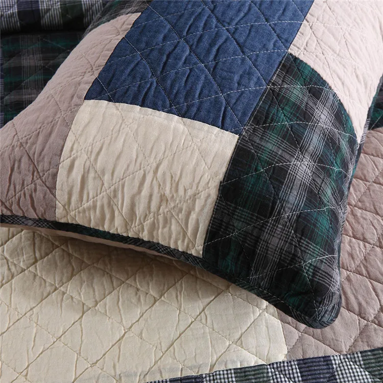 Patchwork-Baumwoll-Steppdecken-Set, 3-teilig, gesteppte Tagesdecke, Queen-Size-Bett, karierte Bettdecke, Decke im Schlafzimmer, Bettbezüge, Matratzenauflage – Detail 8