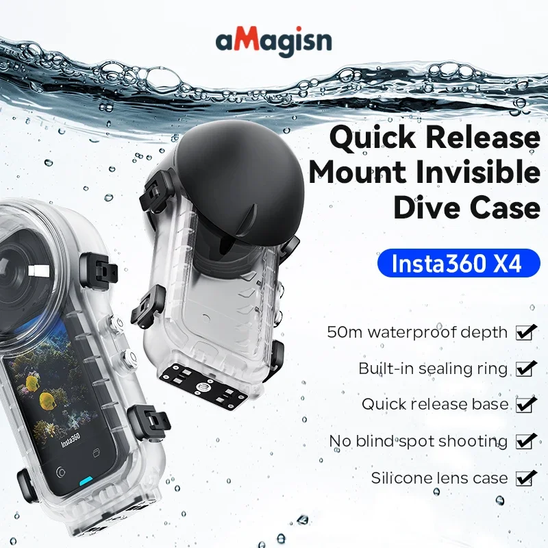 Funda de buceo Invisible de montaje de liberación rápida para Insta360 X4, carcasa Invisible impermeable, accesorios para Cámara de Acción