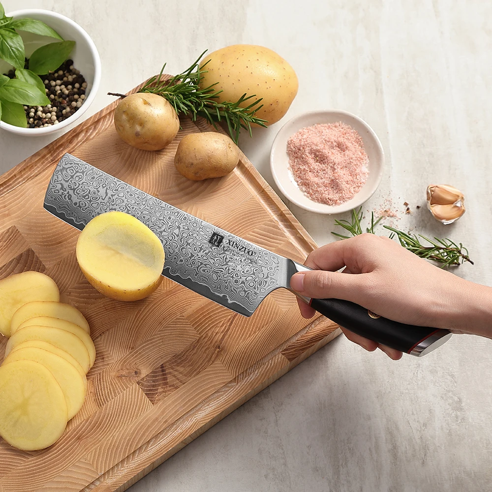 XINZUO 7.2” Nakiri Knife with G10 Fiber Handle Damascus Steel Chef Knife Slicing And Chopping Beef Kitchen Knives Cooking Tools