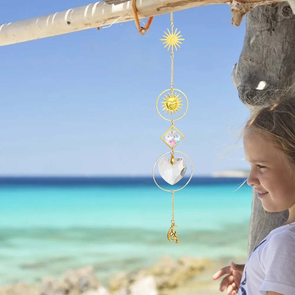 1/5pcs Hanging Moon Sun Heart Ball Light Catcher Crystal Outdoor Wall Wind Chime