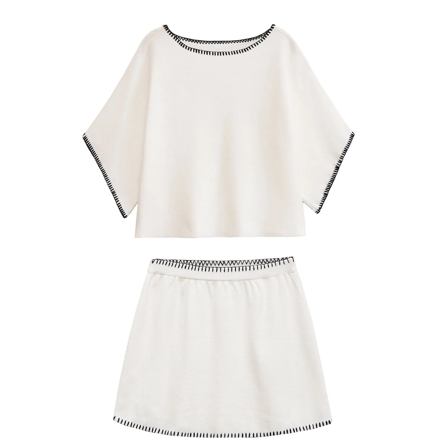 

Women Elegant Embroidery Short Set Patchwork Half Sleeve Top Or Mini Skirt Fashion 2025 Spring Summer Holiday Skirt Set