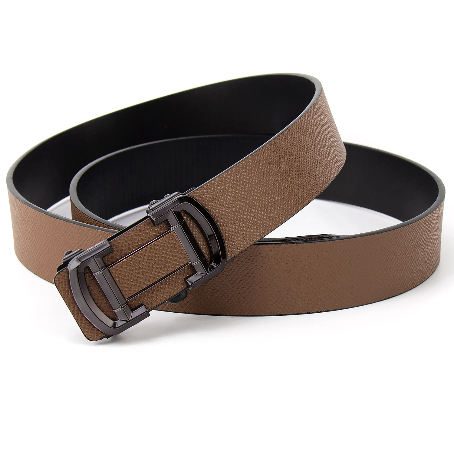 Famous fashionable men's business belt, slim fit, versatile, durable, scratch resistant, imitation leather, dark colored belt