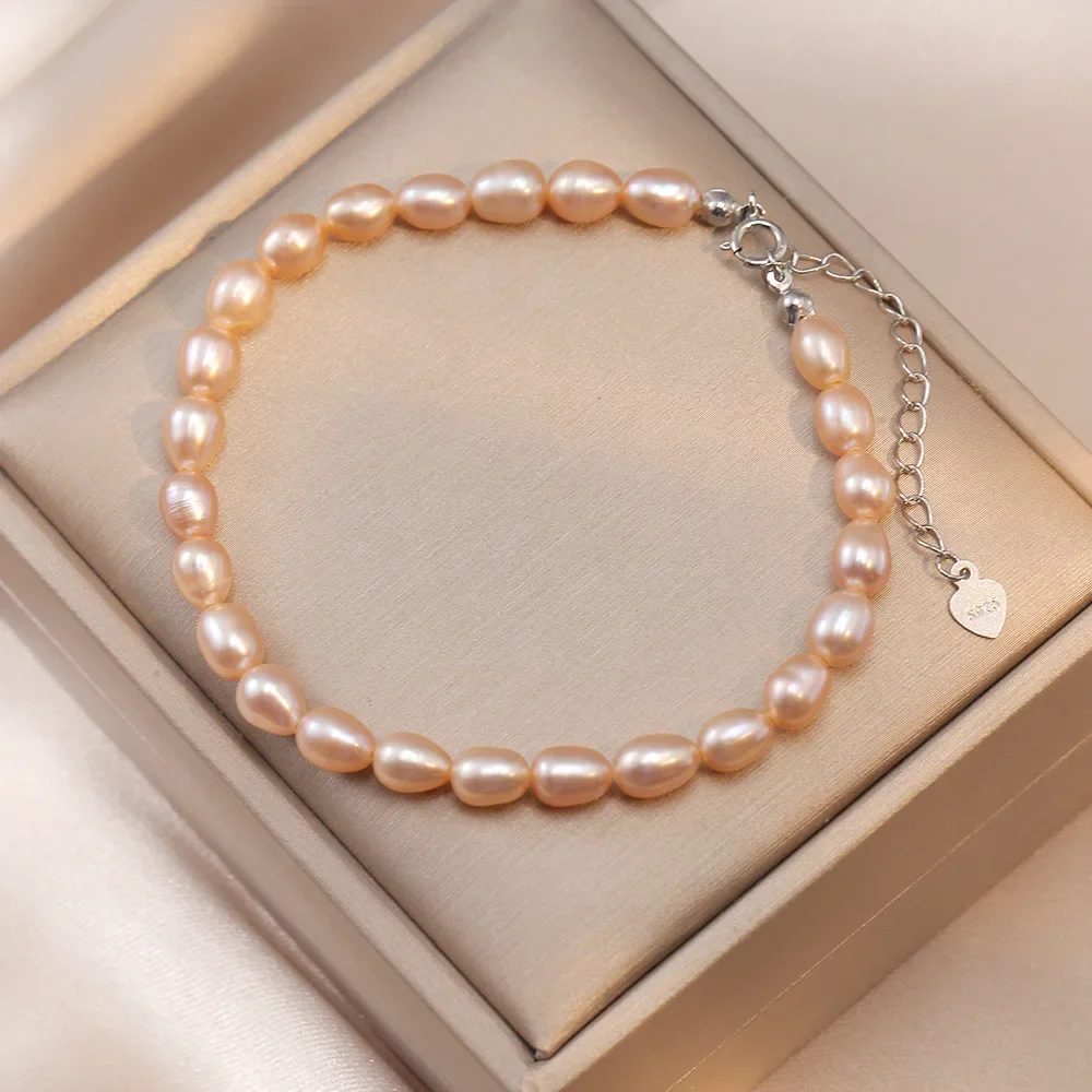 Charming Natural Real Pearl Orange Pearl Bracelet For Girls Sterling Silver 925