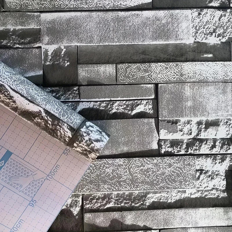 Ziegelstein-Tapete zum Abziehen und Aufkleben, graue Ziegelstein-Selbstklebende Tapete, Kunststein-Kontaktpapier, abnehmbar für Schlafzimmer