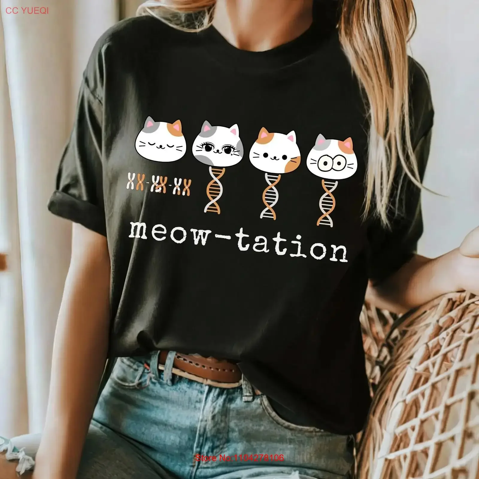 Meowcrobiology T Shirt Funny Cat Science DNA Cells Biology Teacher s Puns Genetics Short MutationBiologisT vintage Washed