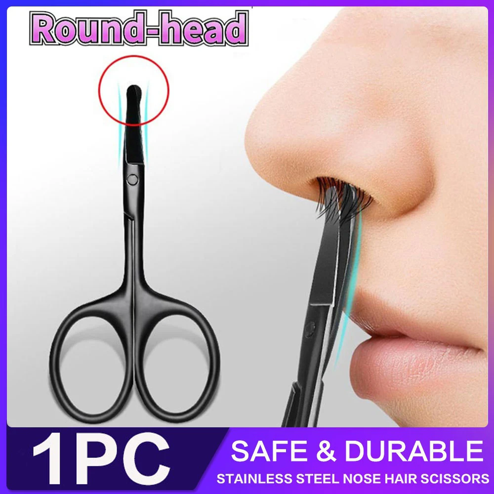 Unisex Stainless Steel Black Round Head Safe Nose Hair Scissors (Do Not Hurt Nose)