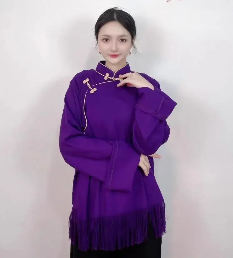 Chinese Women's Tibetan Robe New Chinese Style Inner Laydown Solid Color Shirt