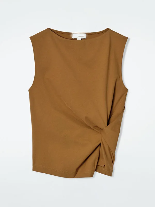 

New Summer Women's Faion ort Vest Top Slim Fit Boat Ne Texture Pleated Commute Sle Long Skirt Two Piece Set