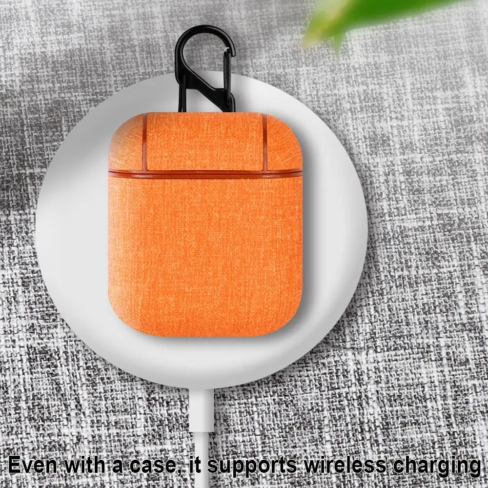 Estojo de fone de ouvido com textura de linho, anti-queda, à prova de poeira, caixa de carregamento, cor sólida com mosquetão para airpods 1/2