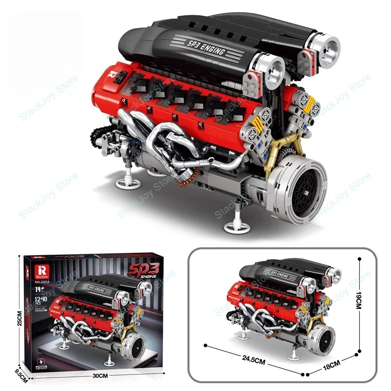 MOC-Juego de bloques de construcción de modelo de Motor mecánico SP3, 1240 Uds., con Motor de potencia, juguetes de ensamblaje técnico para niños, regalo de Navidad