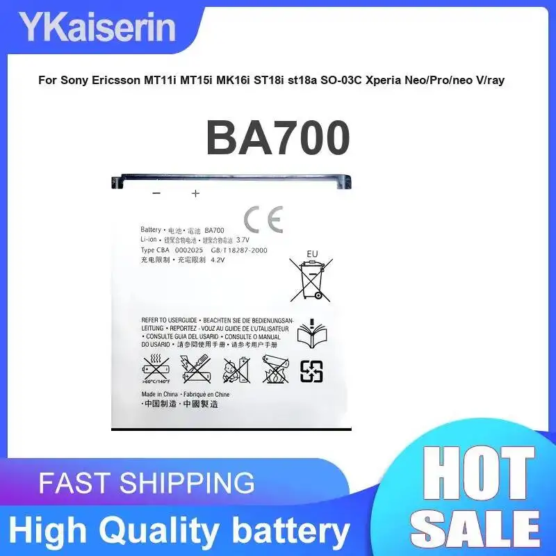 Batería de teléfono móvil BA700 1500mAh para Sony Ericsson MT11i MT15i MK16i ST18i st18a SO-03C Xperia Neo Pro Neo V Ray