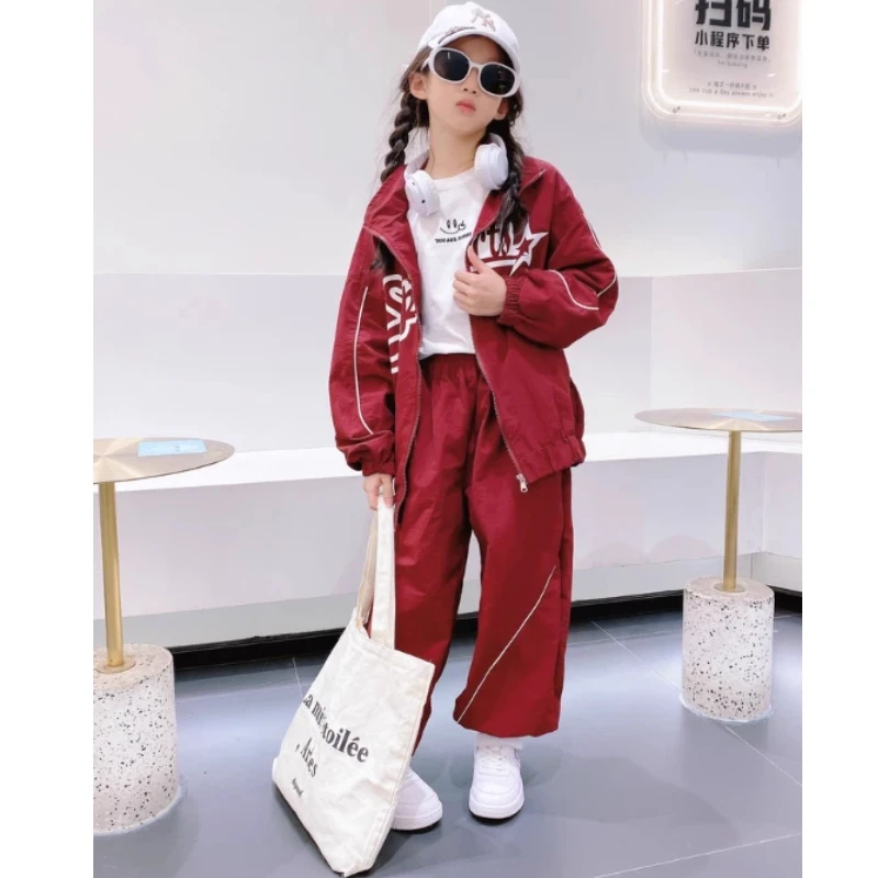 

New Kids Hip Hop Outfit Street Dance Clothing Baggy Burgundy Set Boys Girls Sport Jazz Performance Costume Team Dancewear L13651