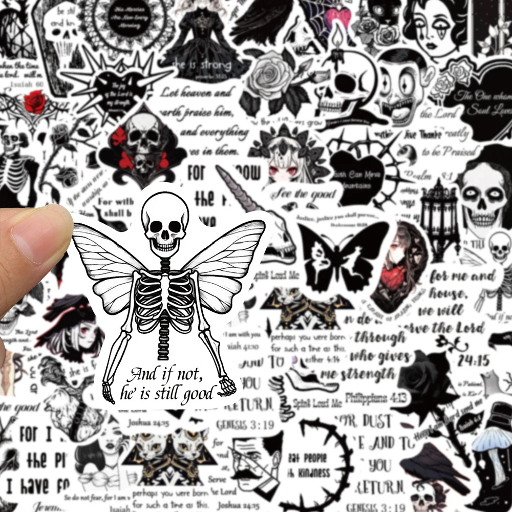 

10/30/50pcs Cartoon Gothic Bible Stickers Black And White Graffiti Sticker Scrapbooking Skateboard Bike Luggage Decals Packing