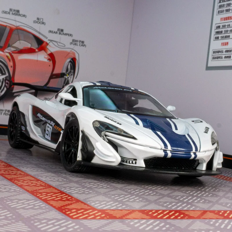 مجموعة زينة نموذج سيارة من سبيكة ماكلارين P1 GTR محاكاة 1:24، يمكن فتح الأبواب وغطاء المحرك #5
