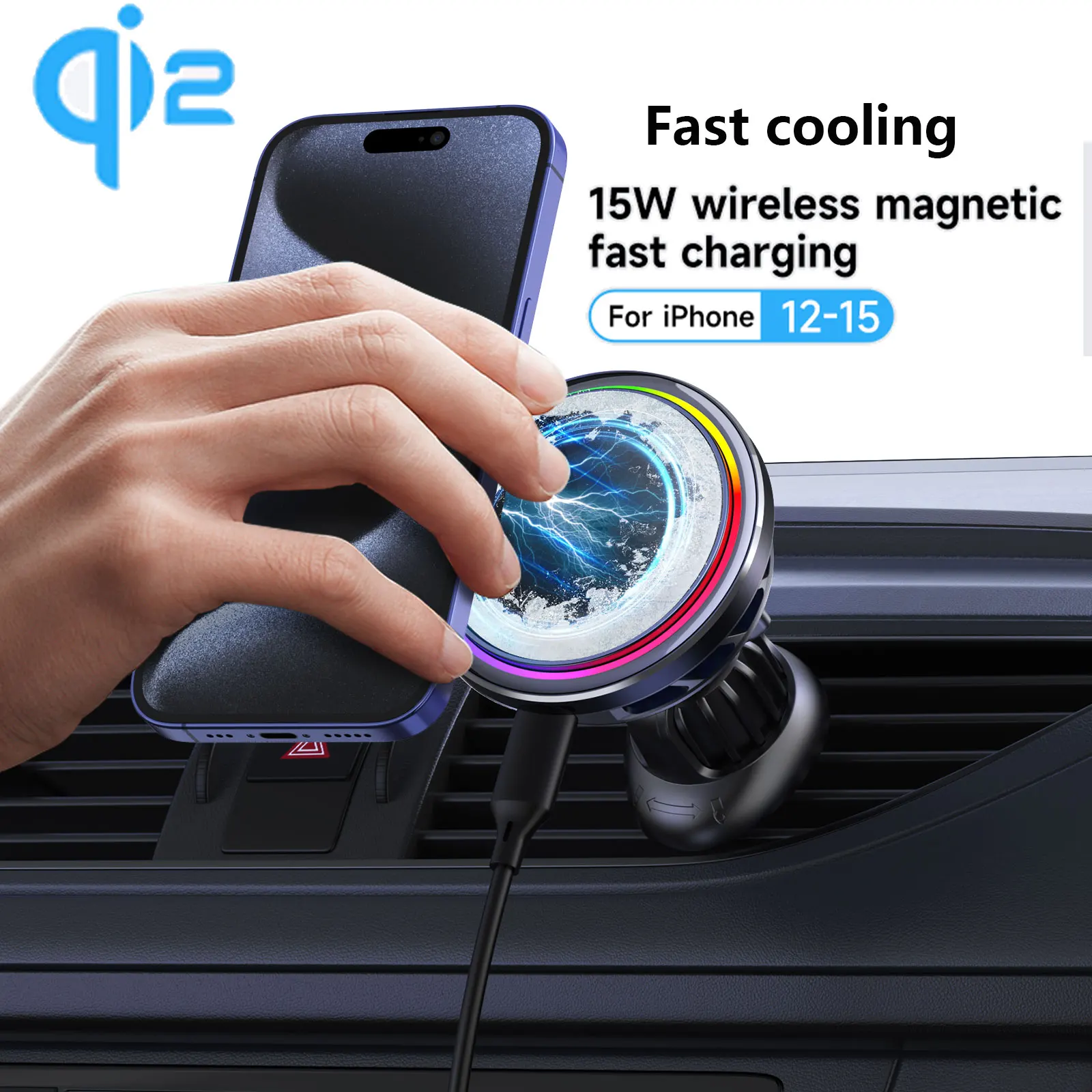 Magnetic Qi2 Wireless Charger For iPhone 12 13 14 15 16 ，Car Phone Holder Stand Semiconductor refrigeration 15w Fast Charging