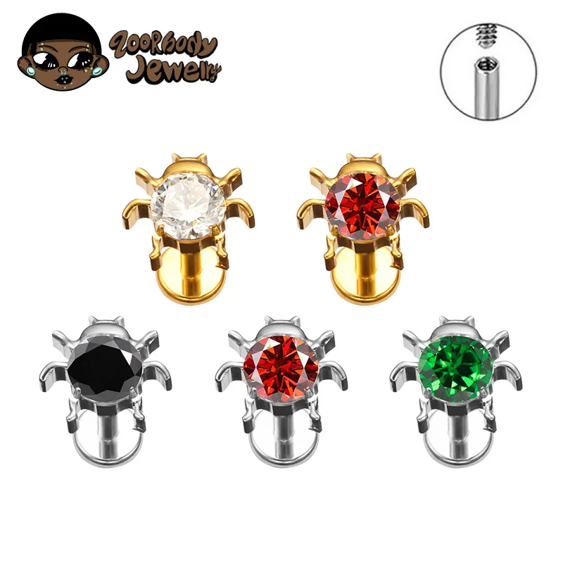 

ASTM F136 Titanium CZ Ladybug Insect Lab Lip Piercing Labret Lab Stud Tragus Ear Stud Cartilage Helix Flat Earring Body Jewelry