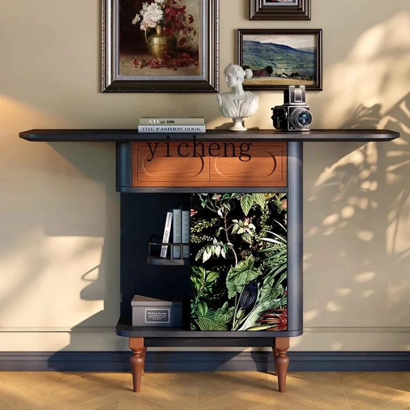 

X5-18 retro home entrance cabinet, living room aisle against the wall solid wood strip case medieval storage cabinet