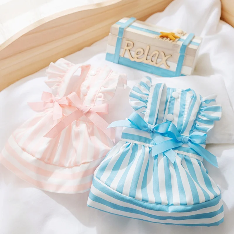 

Fashion Pet Dog Princess Dress Sweet Bowknot Dog Sling Skirt Summer Puppy Clothing Cute Cat Striped Dress Chihuahua Dog Clothes