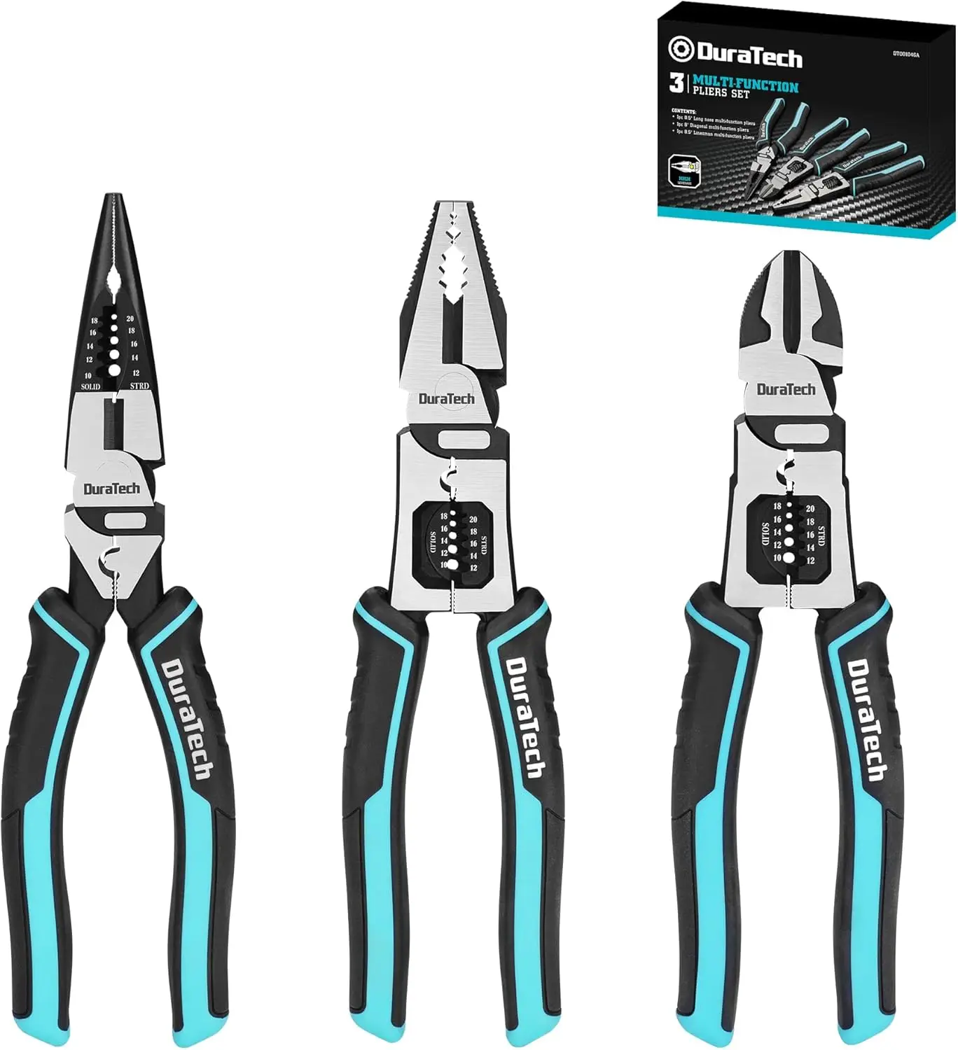 

3PCS Professional Pliers Set: 6-in-1 Multifunctional Wire Stripper, Cutter, and Crimper with Ergonomic Handles
