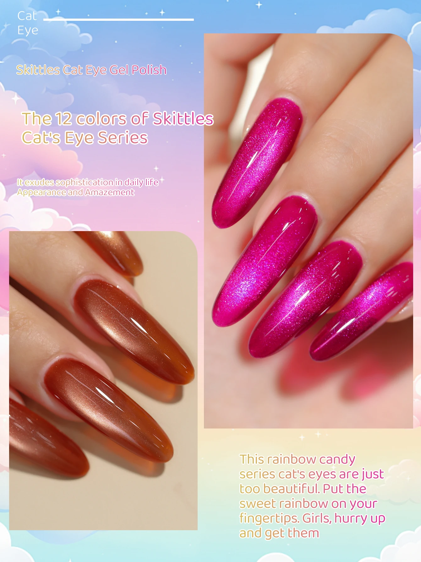XEJAYI 1 Stück 15 ml Rainbow Candy Cat Eye Gel-Nagellack, UV-LED-Nagelgel zum Einweichen, semi-permanent, DIY-Salonqualität – Detail 9