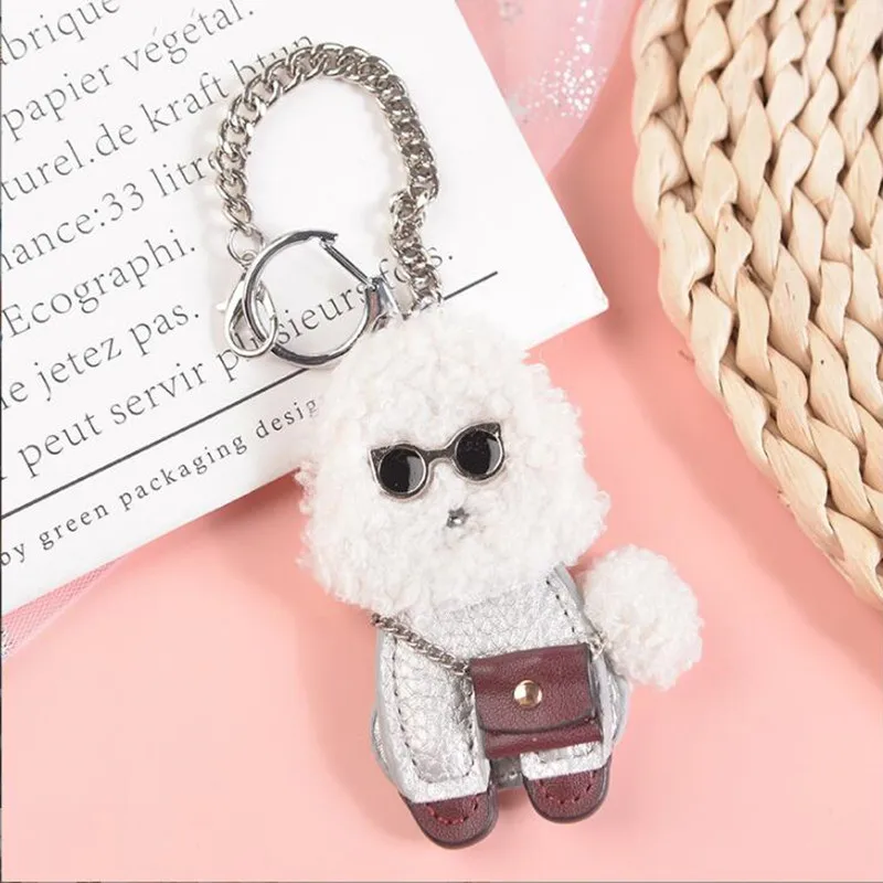 Cute Dog PU Leather Keychain Fashion Women Handbag PU Leather Poodle Keychain Pendant Bag  Men\'s Car Key Ring Key Chain Pendant