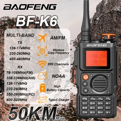 2024 Baofeng K6 Walkie Talkie Portable Air Band 999 Channel Type-C UHF VHF Six Band Long Range Two Way Radio for Outdoor Hunting