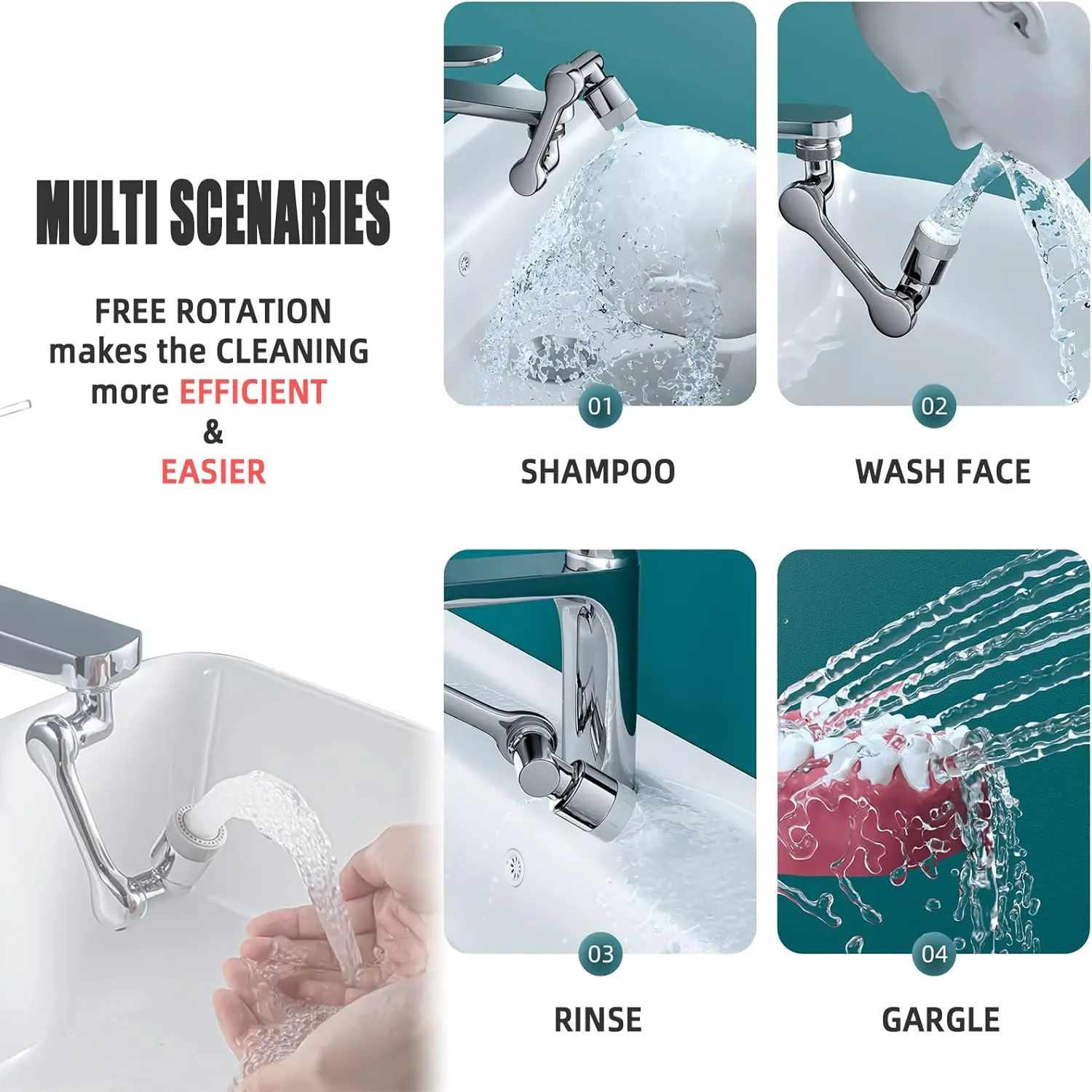 Multifunction 1080° Rotation Faucet Sprayer Head 22/24mm Adaptor Faucet Extender Aerator Splash Bubbler Nozzle Kitchen Tap Tools